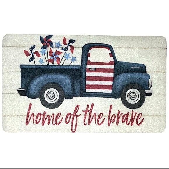 Patriotic Rug Accent Mat Americana Retro Nostalgic Vintage Truck US Flag 17 x 28 - Picture 13 of 13